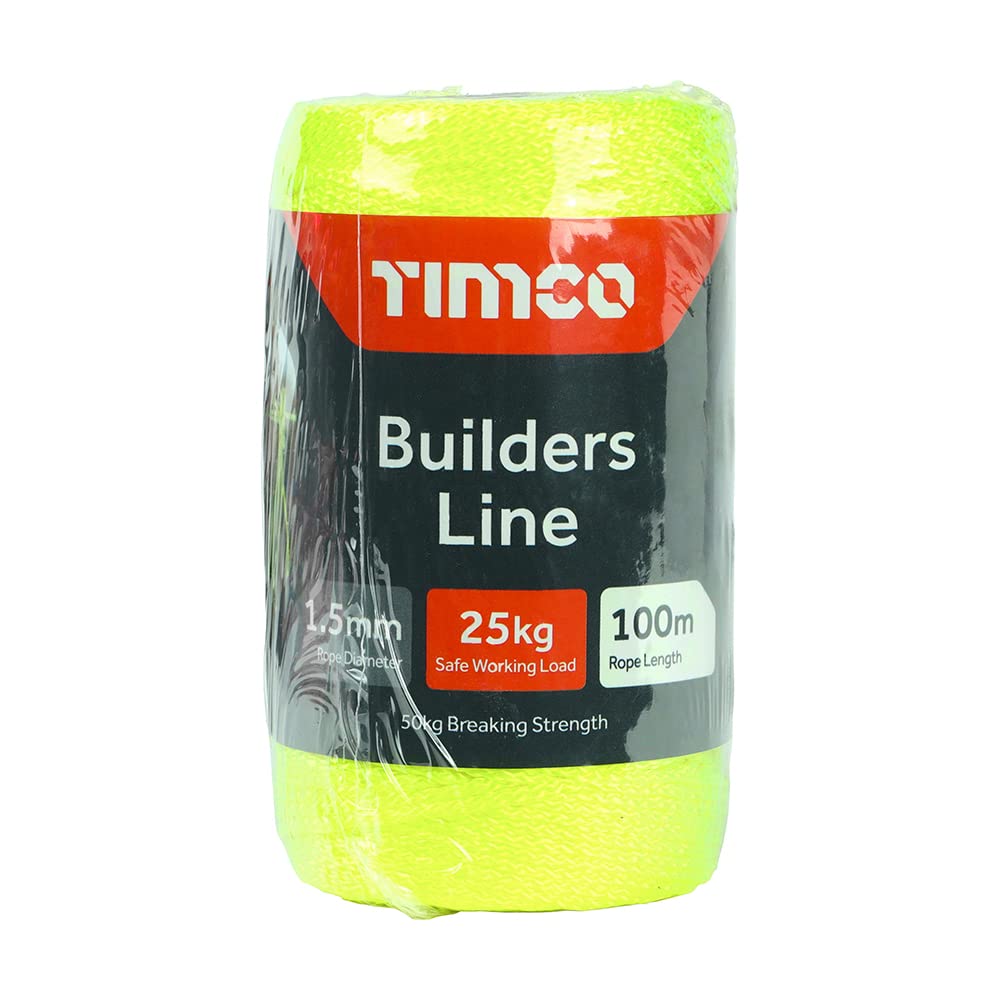 TIMCO Builders Line - Yellow - Tube - 1.5mm x 100m - Ideal for staking sites prior to concreting, landscaping or bricklaying