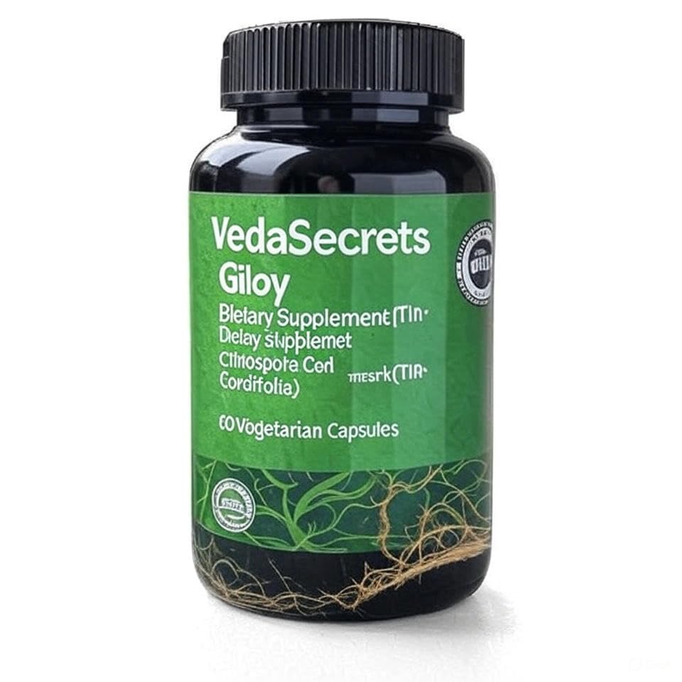 VedaSecrets Giloy Dietary Supplement (Tinospora Cordifolia) Made with Organic Giloy Powder - 60 Vegetarian Capsules
