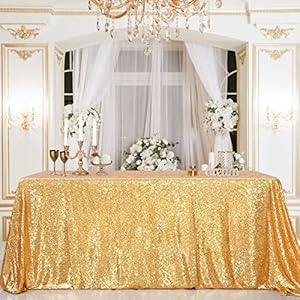 B-COOL Sparkly Drape Tablecloth Gold Tablecloth Sequin Fabric Tablecloth for Ceremony Party Halloween 50×80 Inch