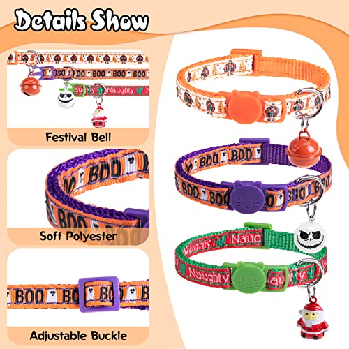 Image of Christmas Breakaway Cat Collars, Holiday Fall Winter Collar with Bell, Kitten Collar Adjustable Safety Buckle for Girl Boy Cats Dogs
