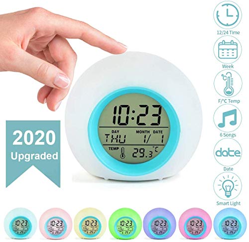 Jeteven Kids Alarm Clock Digital for Student Boys Girls 7 Colors Changing Light