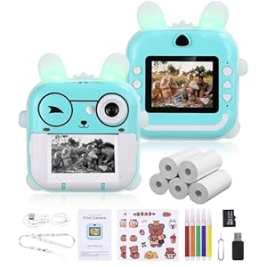 Sofortbildkameras Kinder, DigitalKamera, 2,4-Zoll-Bildschirm Kamera Kinder, HD Fotoapparat Kinder mit 32G SD Karte & Farbigen Stiften,Geschenk Weihnachten Spielzeug für Kinder 3-12 Jahren (Blau)
