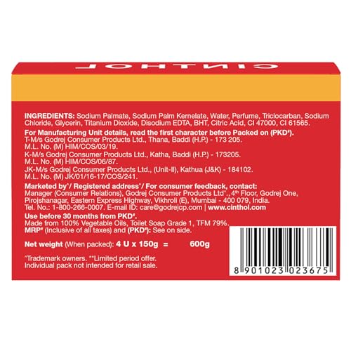 Image of Cinthol Original Soap, 150g (Pack of 4) | Germ Protection | Soaps For Bath | Grade 1 Soap | For All Skin Types