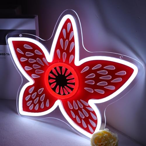 AGJKSGH Stranger Flower Neon Sign - Demooo Neon Dimmable USB-Powered for Bedroom Game Room & Halloween Decor - Unique Gift for Fans- Cool 80s Retro Sci-Fi Lighting 11 * 13 Inch