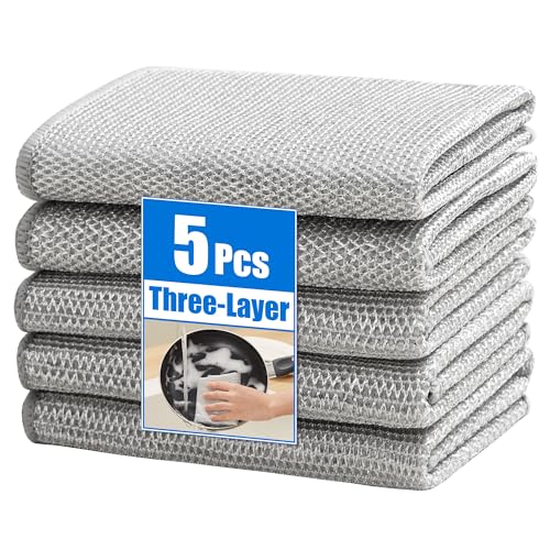 Image of JOYMOOP Multipurpose Non-Scratch Wire Dishwashing Rag for Wet and Dry, Reusable Cleaning Cloths, Scrubbing Pads for Dishes, Glass, Stainless Steel - 5 Pack