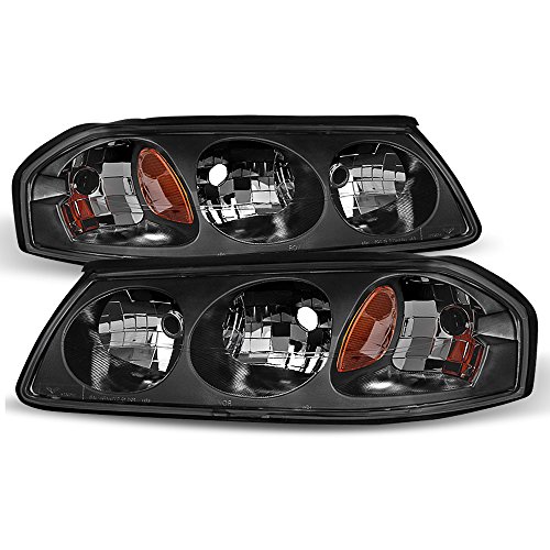 ACANII - For Black 2000-2005 Chevy Impala Headlights Replacement 00-05 Headlamps Pair Driver + Passenger Side