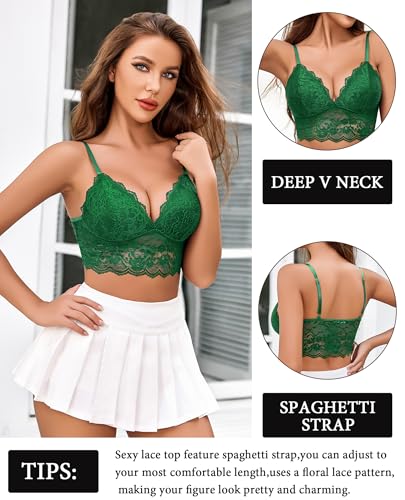 Image of Avidlove Lace Bralettes for Women V Neck Spaghetti Strap Bra Unpadded Tops Sexy Cami Crop Top Going Out Lingerie