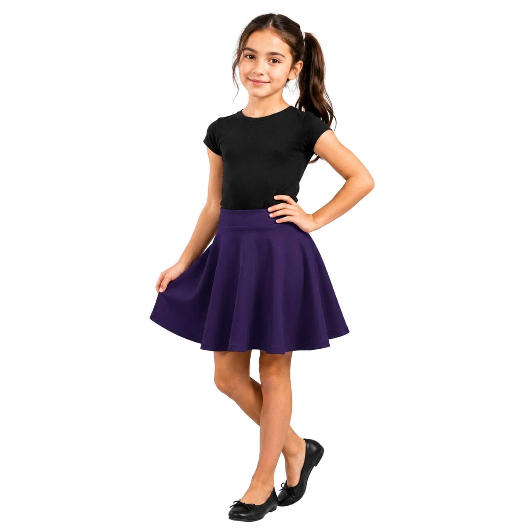 Gonna skater per ragazze, confezione da 2, gonne estive per bambini, casual, tinta unita, svasate, a vita alta, per balletto, danza, giochi e sport, gonna scolastica nera casual per