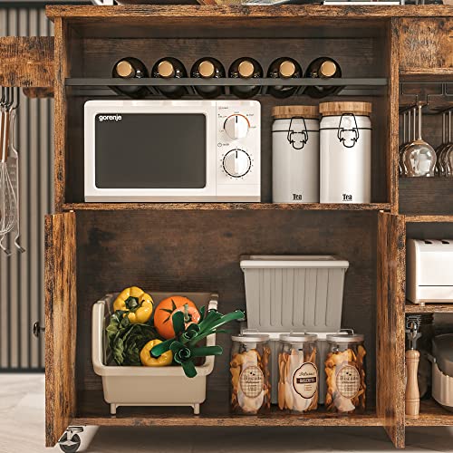 IRONCK-Rolling-Kitchen-Island-Cart-with-Drop-Leaf-and-Wine-Rack-Microwave-Rack-Serving-Cart-on-Wheels-with-Drawer-Shelves-Spice-Rack-Cup-Hanging-Vintage-Brown IRONCK Rolling Kitchen Island Cart with Drop Leaf and Wine Rack Microwave Rack Serving Cart on Wheels with Drawer Shelves Spice Rack Cup Hanging Vintage Brown