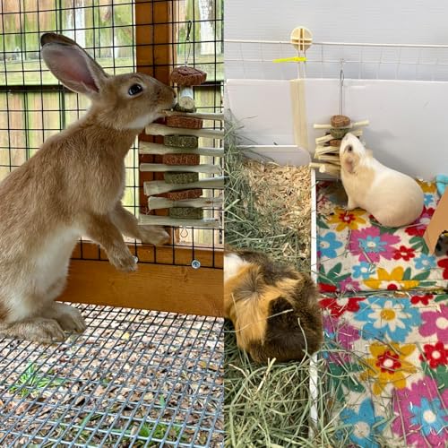 Image of 4 PCS Rabbit Chew Toys for Teeth Grinding, Delicious Bunny Cage Hanging Chew Toys, Natural Sweet Bamboo Chew Sticks and Timothy Grass Cake Hay Treats Maintaining Healthy Teeth for Rabbits