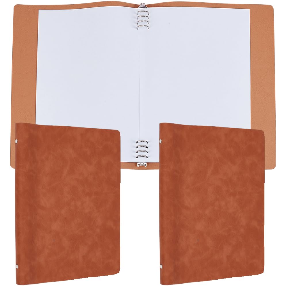 CALFOVERA 2PCS A4 PU Leather 6 Ring Binder Covers 32 x 24cm Portfolio Folder Planner Paper Organizer Vintage Soft Leather Binder Holder for Office Home Document Photo Diary Supplies(Chocolate)