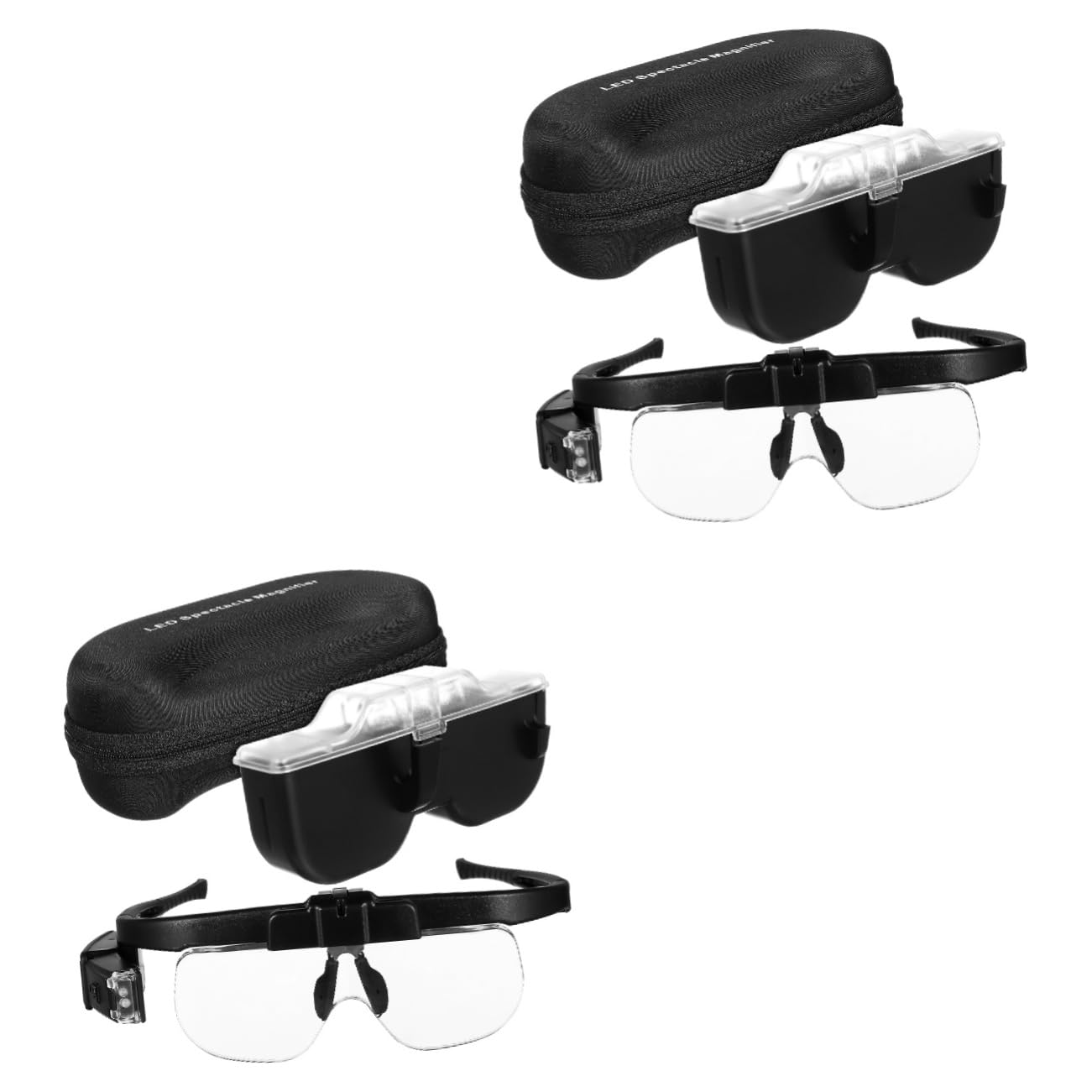 DOITOOL 2 Piezas Lupa Iluminada por Led Lupa con Luz Ligero Gafas Led Condujo Aumento Ligas con Luz Acrílico Negro