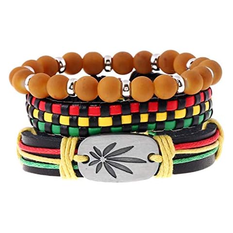 Kcnsieou 3Pcs Durable and Strong Jamaica Leather Weed Hemp Cord Woven Braided Bracelets Rasta Reggae Jeweley Cover