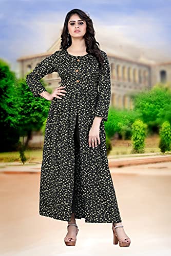 Image of H.E HAMZA ENTERPRISER Printed Crepe Material Brown Western Dress For Women