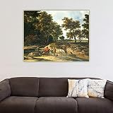 Impression sur toile Jacob van Ruisdael《Le gué》Toile Peinture à l'huile Oeuvre Esthétique Affiche Image Mur Décoration de La Maison 30x45CM Sans Cadre