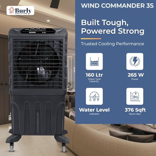 Image of BHABURLY Wind Commander 160 L Desert Commercial Air Cooler | 20 Inch Blade |750 Feet Area Coverage|160 Litre Tank Capacity, Lockable Wheels, Auto Swing, Honeycomb, 1 Year Warranty|3 Speed | 1350 RPM