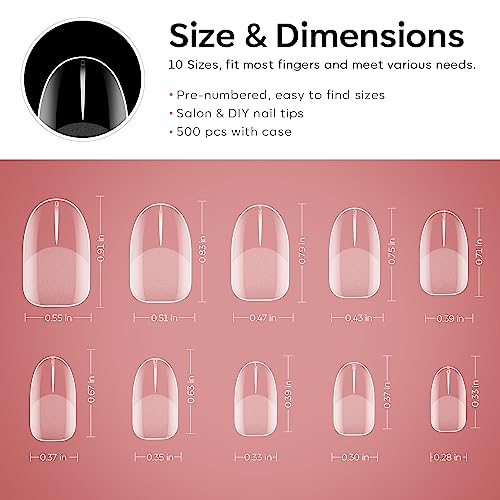 Modelones Short Oval Round Nail Tips - 500Pcs Pre-shaped Half Matte Full Cover False Nails Gel No Filed for Nail Extension Art DIY Salon, 10 Sizes - Thumbnail 7