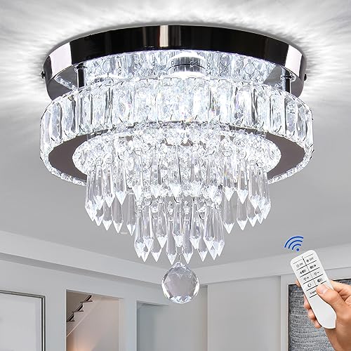 Finktonglan Lustre LED à intensité variable, 30 cm, lustre moderne en cristal avec télécommande, 3 couleurs de lumière, plafonnier en cristal changeable...