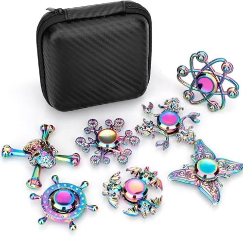 Image of 7 Pack Rainbow Fidget Spinners Pack Stress Relief Toys for Kids Adults, Hand Spinner Metal Fidget Bulk Set Desk Toy for Focus, Cool Small Gadget Novelty Christmas Stuffer Birthday Gifts Party Favor
