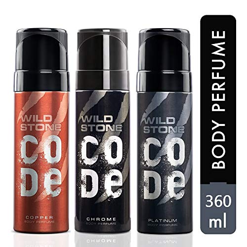 Wild Stone Code Copper, Platinum and Chrome Body Perfume for Men 120ml (Pack of 3)
