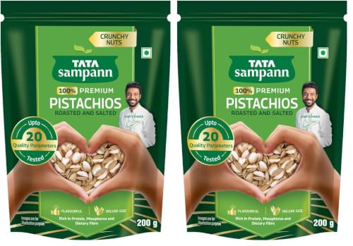 Image of Tata Sampann Pistachios Roasted & Salted, Pista, 200g, Rich In Protein, Phosphorus, & Dietary Fibre, Premium Nuts & Dry Fruits, Crunchy & Delicious Healthy Snack (Pack of 2)