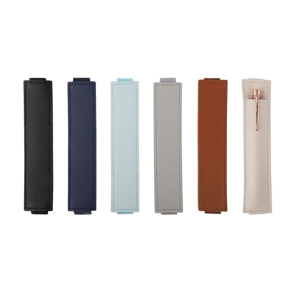 Risedot 6pcs PU Leather Pen Sleeve Pouch Adjustable Elastic Band Pen Holder, Books, Planners Detachable, Multicolor