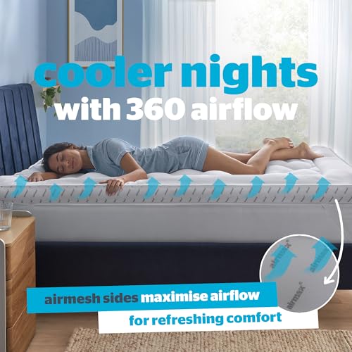 Silentnight Airflow 1000 Surmatelas pour lit Simple – Surmatelas Extra épais avec Rembourrage de 10 cm d'épaisseur, côtés en Maille pour Augmenter la Circulation de l'air et Sangles élastiques – – vue 3