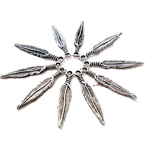 HPILISH Beautiful Bead 20pcs Tibetan Silver 2-Side Feather Charms 30mm