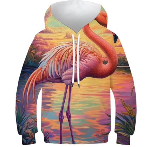Sweat à capuche 3D flamant rose cadeau idéal pour anniversaire 11-13 ans