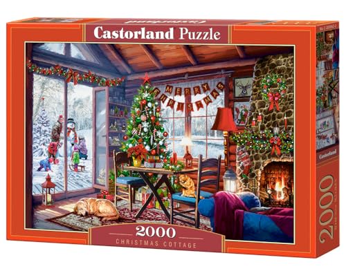 CASTORLAND Puzzle de 2000 pièces, Chalet de Noël, cheminée avec Bas accrochés, Arbre décoré, Puzzle pour Adulte, C-200962-2