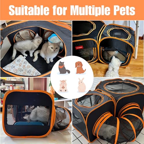 lukidoki Cercadinho Portátil Para Gatos, 2 Cômodos Com Túnel, Cercadinho Pop-Up 3 Em 1 Para Cães E G