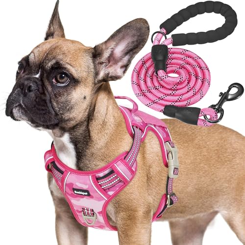 Image of Beebiepet Heavy Duty Tactical Dog Harness for Small Dogs, No Pull Adjustable Pet Harness Reflective Service Training Easy Control Pet Vest Military K9 Working Dog Harnesses- Small, Pink Camo
