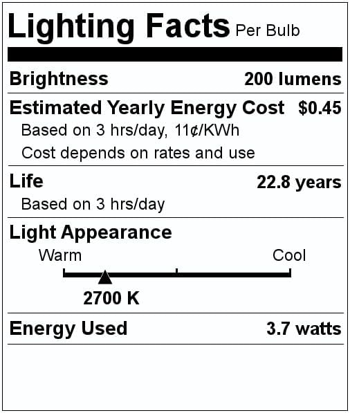 (Case of 6) TCP LED4E26B1127K 4-Watt LED E26 Base 2700K Dimmable Lamp - Blunt Tip
