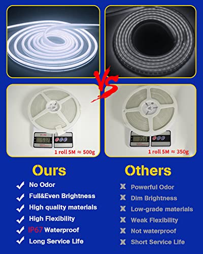 Duofu365 White Neon Led Strip Light, Dc 12V 600 Smd2835 Led Neon Rope Lights,Upgraded 16.4Ft/5M Led Light Strips Flexible Waterproof For Indoor/Outdoors Home Decoration/Diy #TOP5