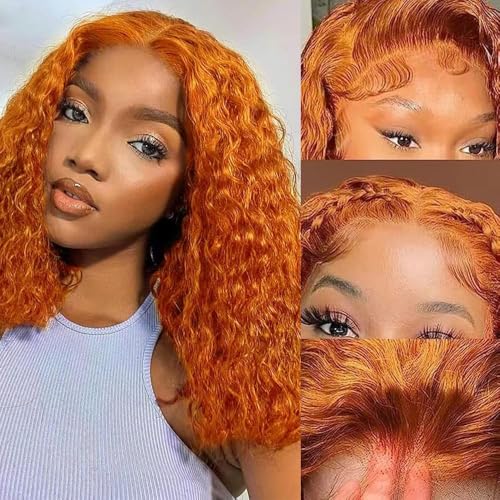 GOLFMAX Ginger Water Wave Bob Wig Human Hair Transparent HD