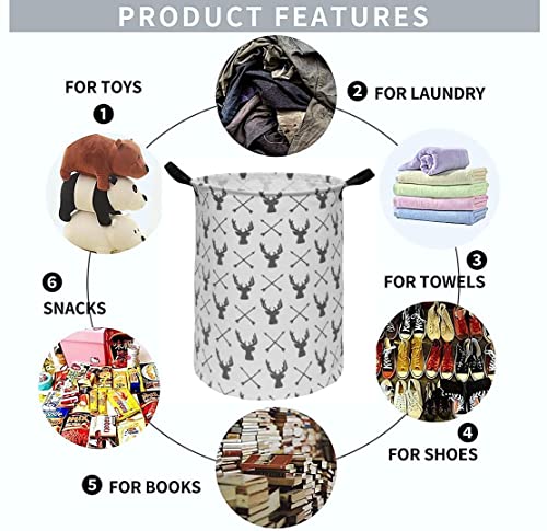 Huayee 19.7 Inches Large Laundry Basket Waterproof Round Cotton Linen Collapsible Storage Bin With Handles For Hamper Kids Room,Toy Storage (Deer Head) #TOP3