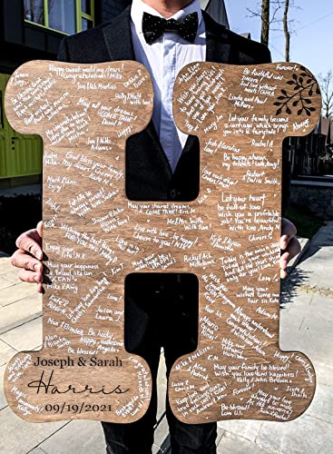 Wedding By Eli Personalized Wood Letter | Wedding Guest Book thumb #1