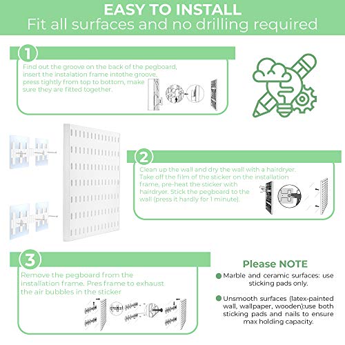 Keepo Pegboard Combination Kit, 2 Pegboards and 10 Accessories Modular Hanging for Wall Organizer, Crafts Organization, Ornaments Display, Nursery Storage, 22\" x 11\", White| Peg Boards - Thumbnail 6
