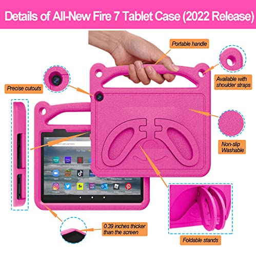 All-New Fire 7 Tablet Case, 7” 12Th Generation (2022 Release),Fire 7 Tablet Case For Kids,Antike Shockproof Light Weight Handle Kids Friendly Case For Amazon Kindle Fire 7 Tablet,Rose #TOP2