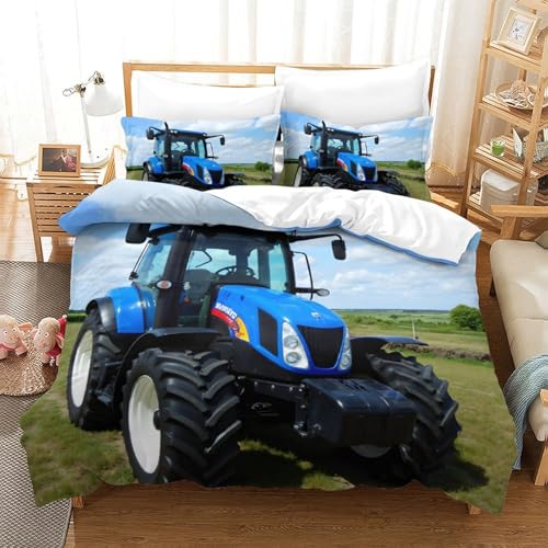 Parure de lit tracteur 140x200cm housse couette microfibre 3D - 3
