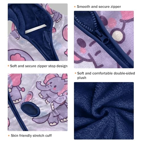 Cute Purple Elephants Toddler Fleece Jacket Girl Boys Hooded Fleece Jacket Coat Warm Outwear Zip-up 3-10T3