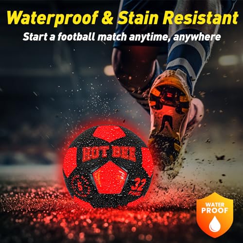 Hot Bee Leuchtender Fußball, Aufladbarer LED Gummi Ball Mit Tasche - Weihnachten Geburtstag Geschenke für 8-12 Jahre Jungen Kinder Teens Spielzeug