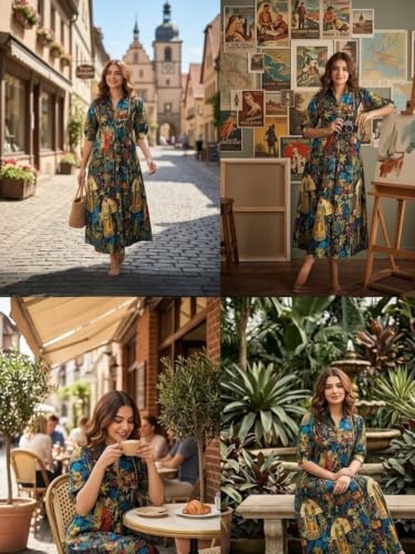Image of Leriya Fashion Dress for Woman Rayon Printed Maxi Dress | V Neck Half Sleeve Flared Casual & Party Look Long Dress