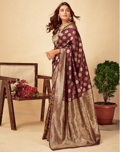 Image of SIRIL Women's Banarasi Soft Silk Saree Pure Silk with Unstitched Blouse Piece