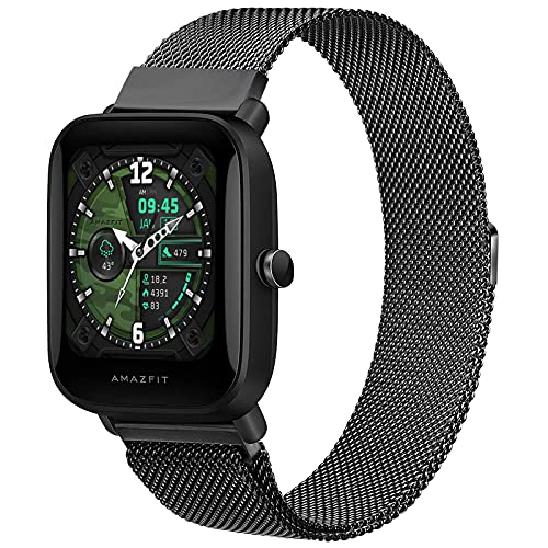 Metal Bands Compatible with Amazfit GTS/GTS2/GTS 2e/GTS 2 mini, 20mm Quick Release Stainless Steel Replacement Watch Strap for Amazfit Bip U Pro/Bip/Bip Lite/Bip S/Bip S lite/Bip U (Black)