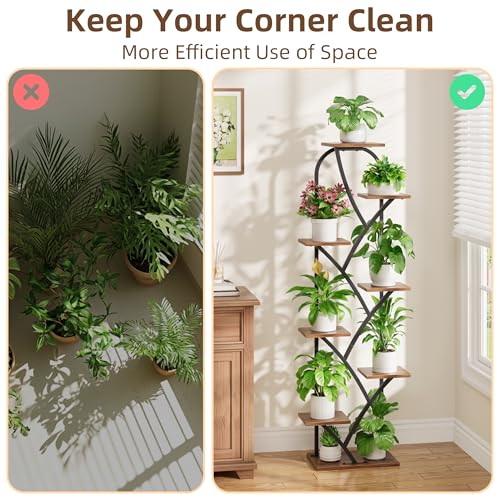 Image of Indoor Plant Stand with Grow Lights, 8 Tiered, 59.5 inch Tall | Plant Shelf, Flower Holder, Heavy Duty Anti-rust Iron Pipes, Water-resistant & Anti-corrosive Wood, Auto Timer