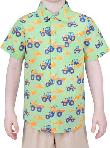 Image of Boys Hawaiian Button Down Shirt, Pure Combed Cotton Short Sleeve Size 3-15Y | Pure Combed Cotton, Smooth 60s yarn, Tagless Label, Pilling-Resistant, Shrink-Resistant, Fade-Resistant, Machine Washable