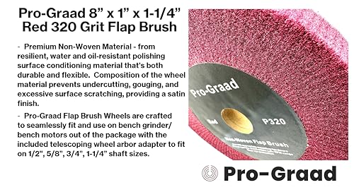 Image of 8 inch x 1 inch x 1-1 /4 inch Arbor Red Bench Grinder Polishing Wheel, 320 Grit, Tight Weave, Great for refurbishing Golf Clubs and Metal, Non-Woven Wheel for Copper, Metal, Finishing, and Burnishing