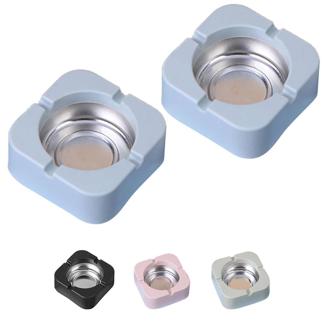 2Pcs Portable Ashtray Table Decoration, Creative Tinplate Square Ashtray Holder Ash Storage Box Case Square