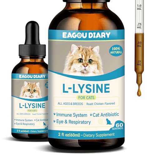 L-Lisina per Gatti - Gocce di Lisina Supporto Immunitario per Gatti - Sollevamento delle Allergie per Gattino e Cuccioli, Starnuti, Antibiotici per Gattino con Vitamine e Minerali, Colostrum, 60 ml